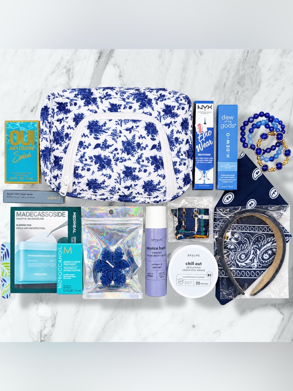Self-Care Blue Floral Themed Beauty Bundle
